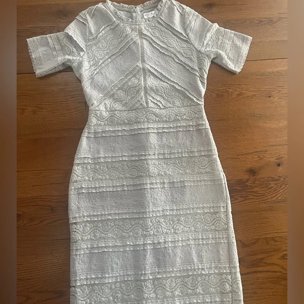 Bella Ella Boutique Light Grey Lace Sheath Dress - Small - Romantic Cottagecore - Picture 4 of 6